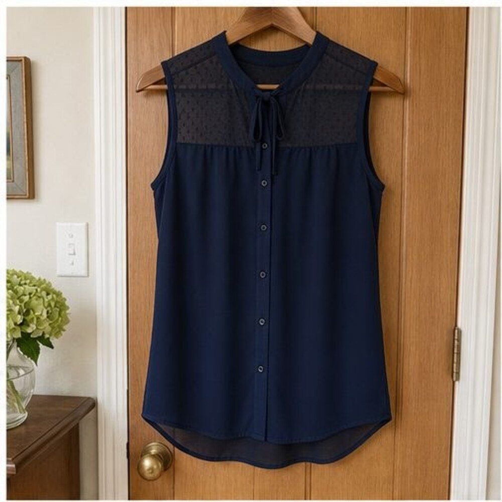 Navy Pleated Blouse